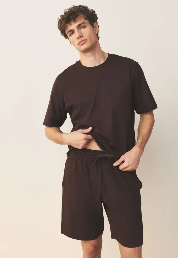Пижамный комплект из 3 предметов хлопковый Regular fit short sleeve set 3 pack Next Black, Brown, Neutral, черный/коричневый