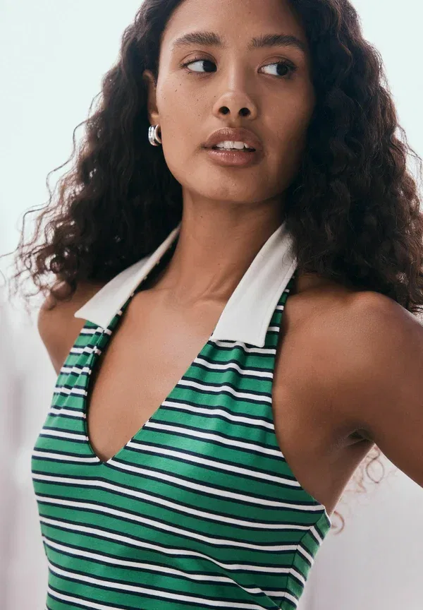Топ без рукавов с полоской Regular fit collar halter neck top Next, green, зеленый — фото 4