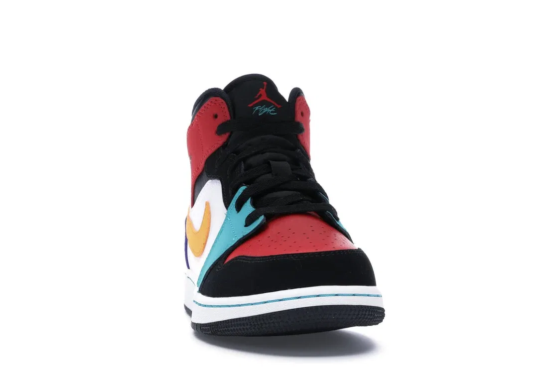 Детские кроссовки с разноцветным дизайном Jordan 1 Mid Jordan, White/University Red-Black-Turbo Green — фото 2