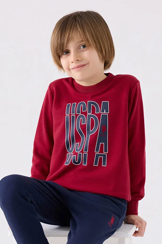 Детский комплект свитшот-брюки с принтом U.S. Polo Assn., Burgundy — фото 2