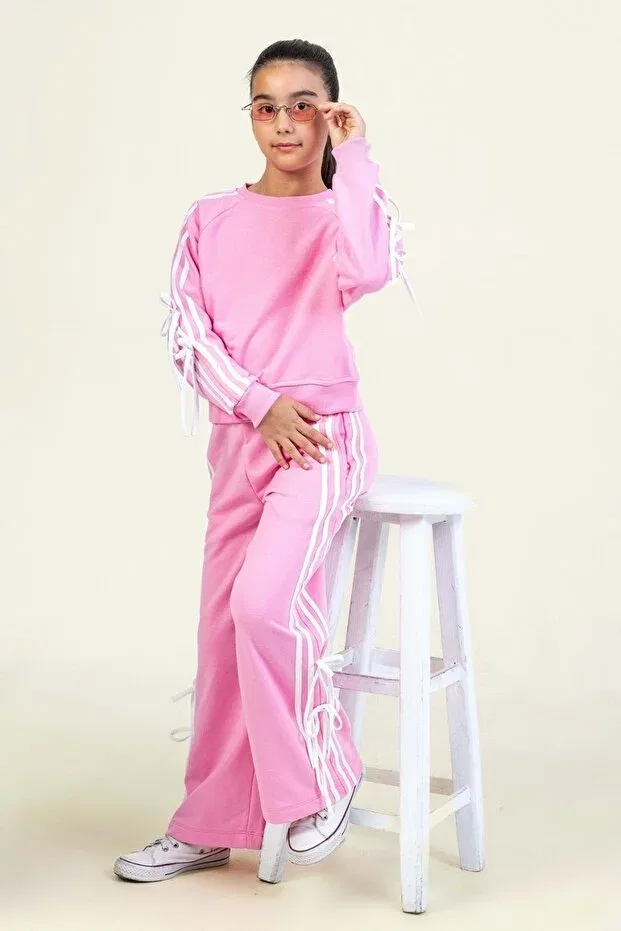 Детский комплект свитшот-брюки для девочек с принтом Ww Waka Waka Kids Store, Pink — фото 2