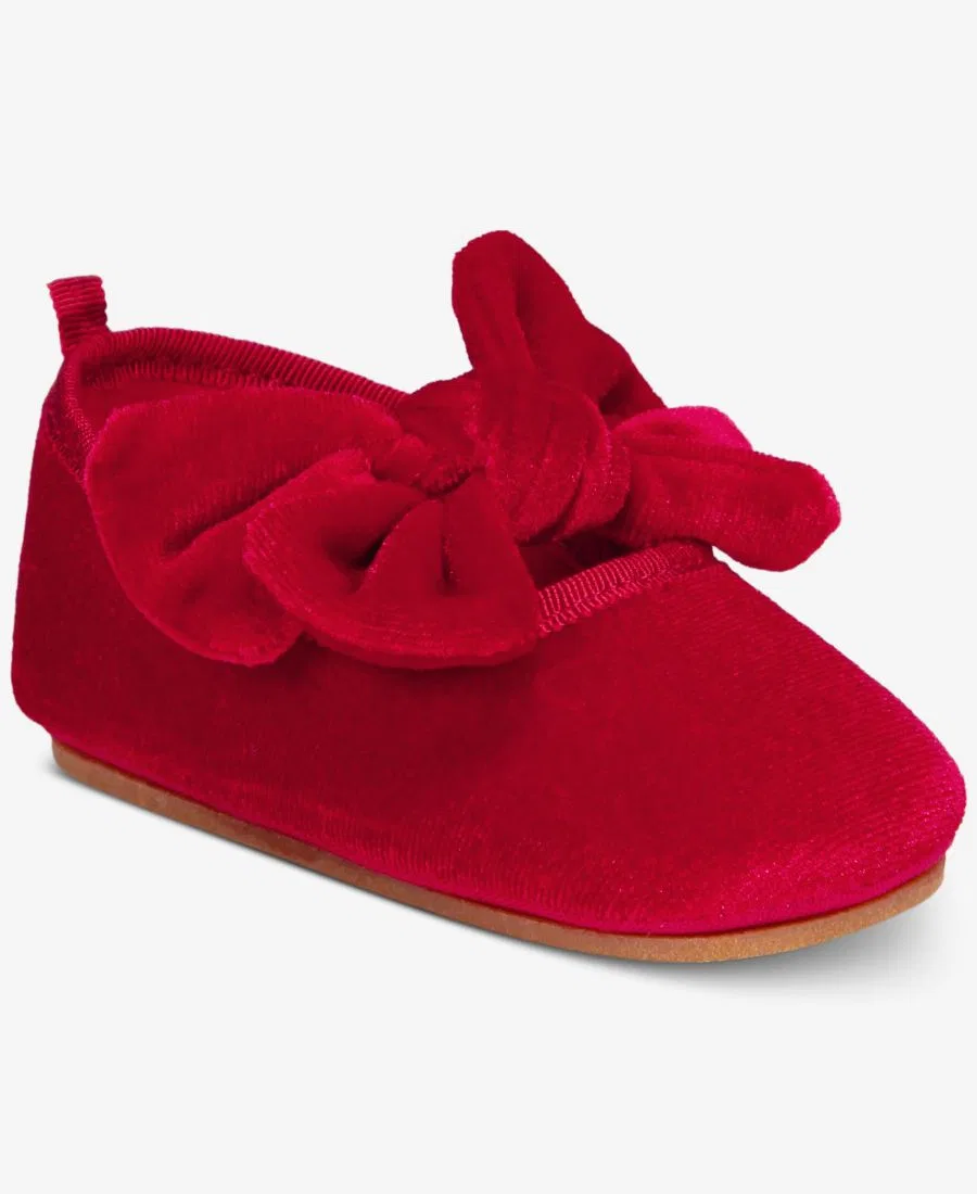 Балетки из вельвета с бантом First Impressions, Ruby Red
