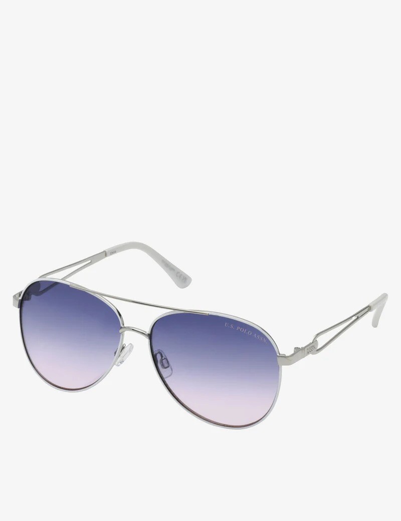 

Солнцезащитные очки U.S. Polo Assn. Classic Metal Rim Aviator, серебристый/ белый