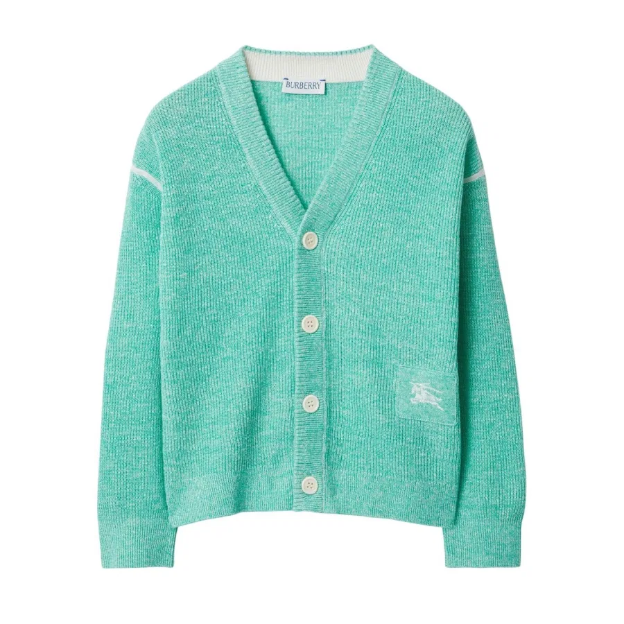 Кардиган в рубчик с V-образным вырезом Burberry, Pastel Mint