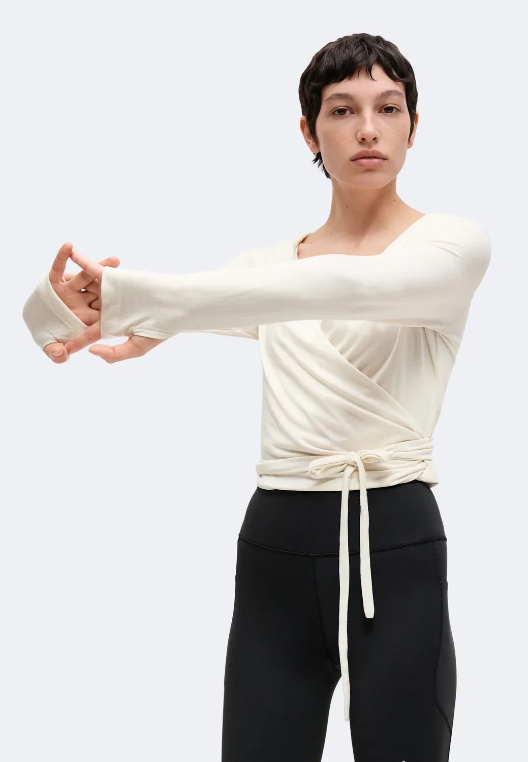 3 stripes studio soft ballet wrap - long sleeves top Adidas Performance, Chalk White/Pink Fusion — фото 4
