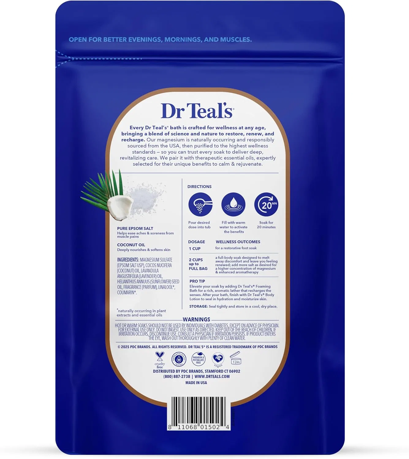 Соль для ванн с магнием и кокосовым маслом, Dr Teal's, набор 4 шт., 5.44 кг — фото 2