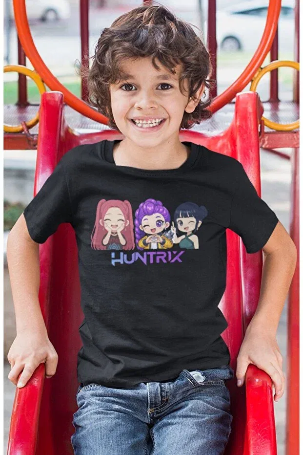 Детская футболка с принтом Huntrix Kpop Demon Hunters Rumi Mira Zoey, Sevbano, Black — фото 2