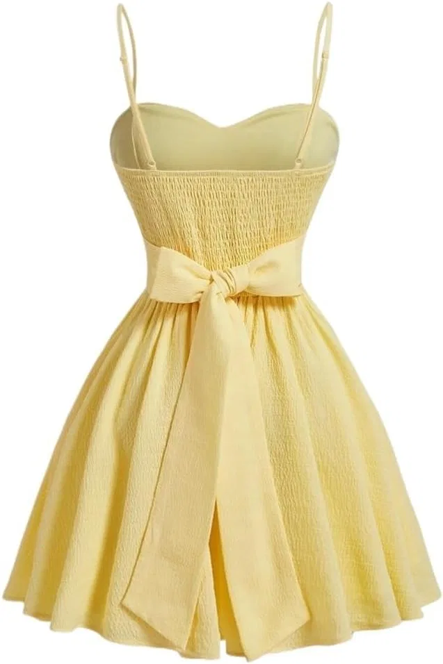 Женское короткое cami платье на бретелях с вырезом на спине, Yellow