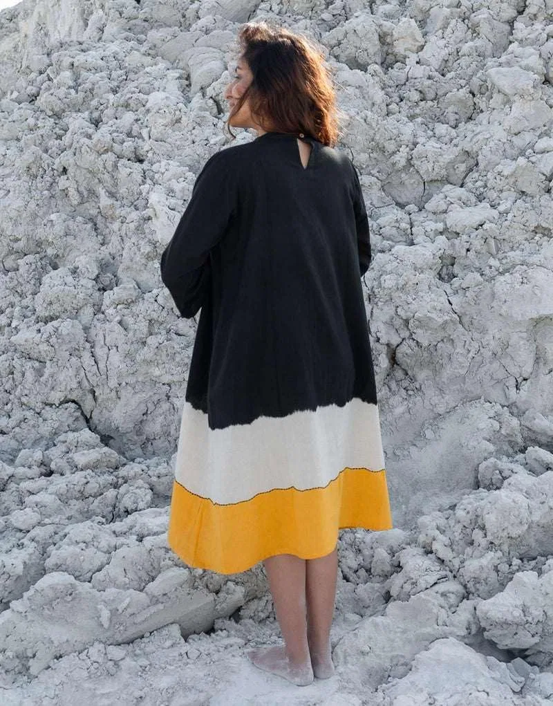 Женское повседневное платье-туника с принтом тай-дай, Black Yellow — фото 3