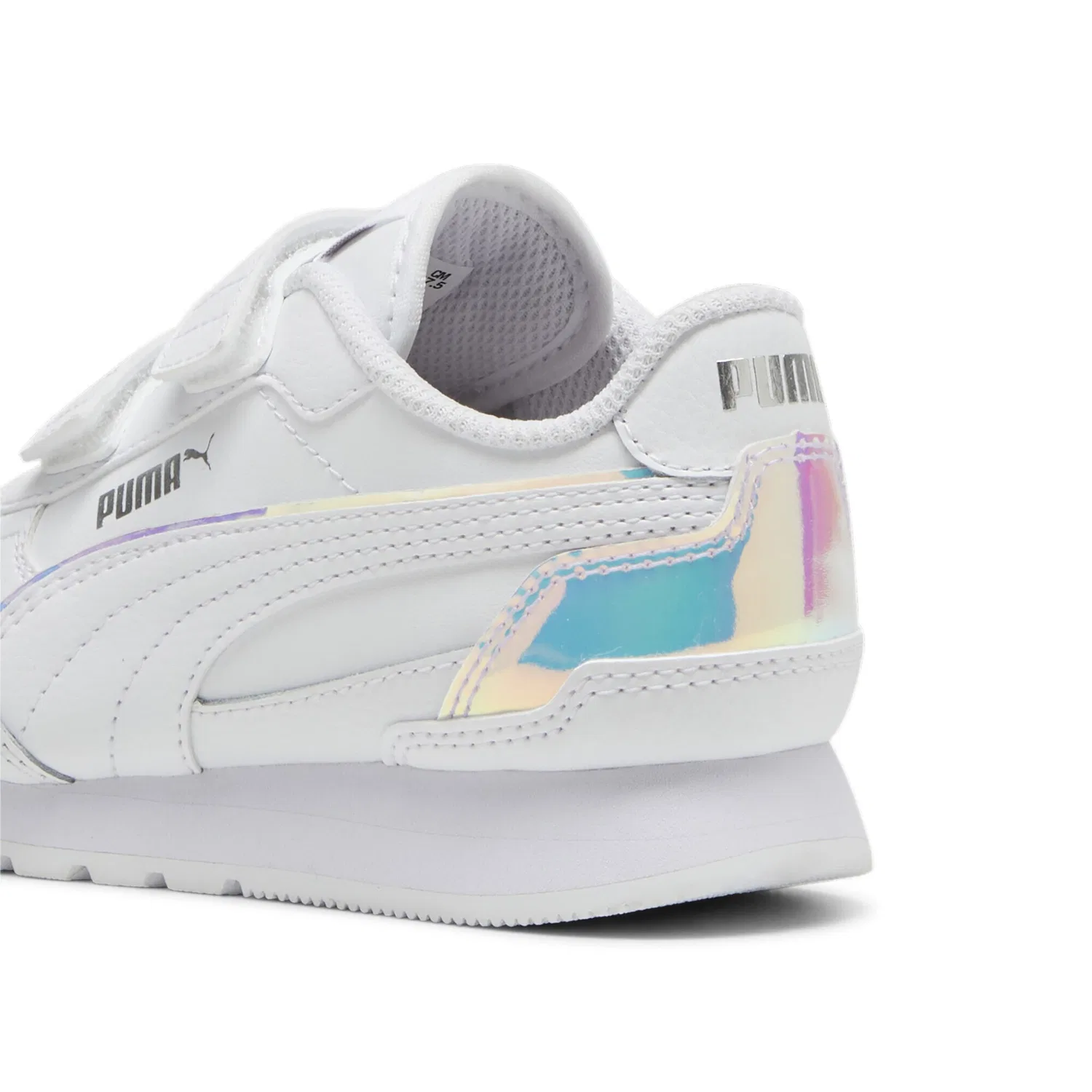 Детские кроссовки с голографическими деталями ST Runner PUMA, White Silver Metallic — фото 2