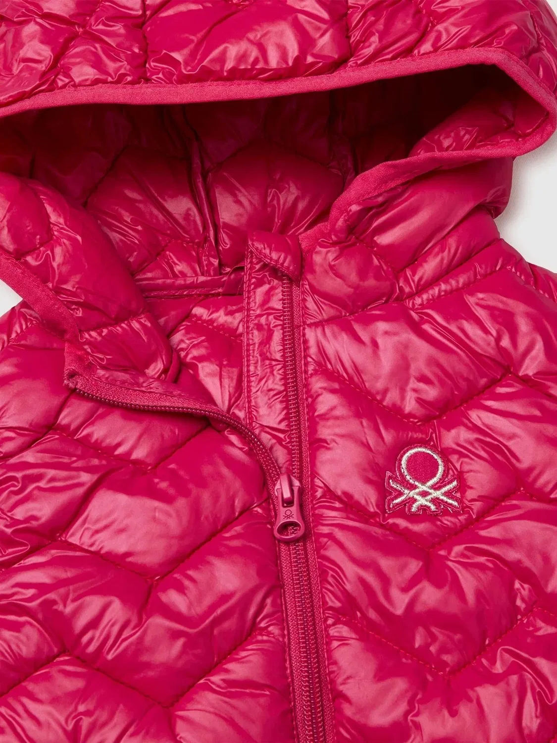 Пуховик жилет с капюшоном, стеганый Benetton, розовый — фото 3