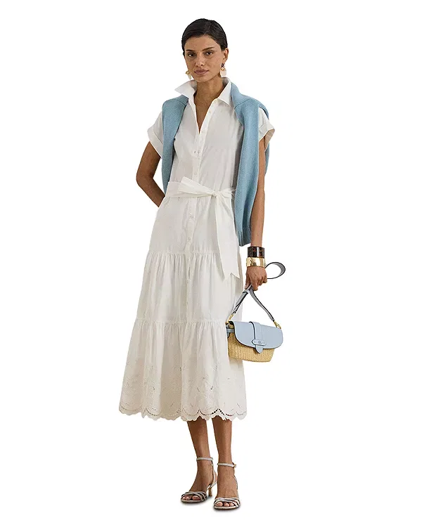 Женское хлопковое платье с вышивкой Eyelet Broadcloth Tiered Shirtdress Ralph Lauren, белый