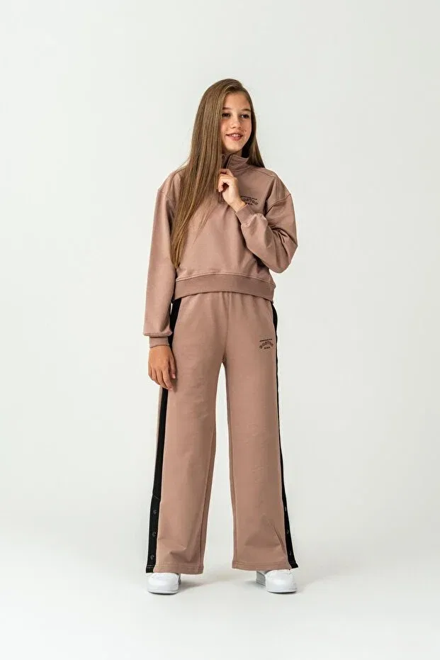 Детский спортивный комплект для девочек с принтом Mışıl Kids, Beige — фото 2