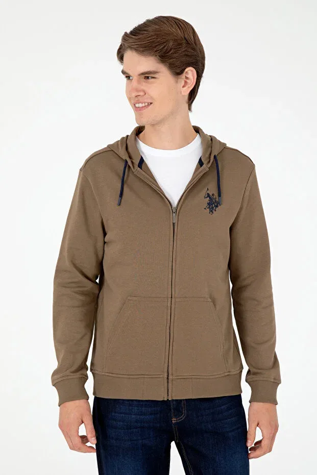 Мужской вязаный кардиган на молнии U.S. Polo Assn., Khaki — фото 3