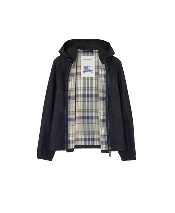 Мужская куртка с капюшоном из хлопка Check Cotton Newport Hooded Jacket Burberry, Peacock Blue — фото 3