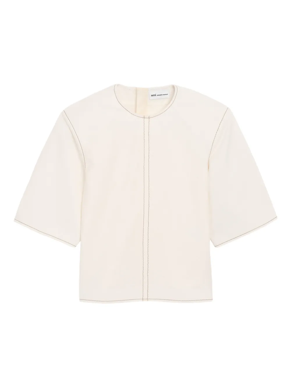 

Топ с короткими рукавами и декоративной строчкой Ami Paris, бежевый