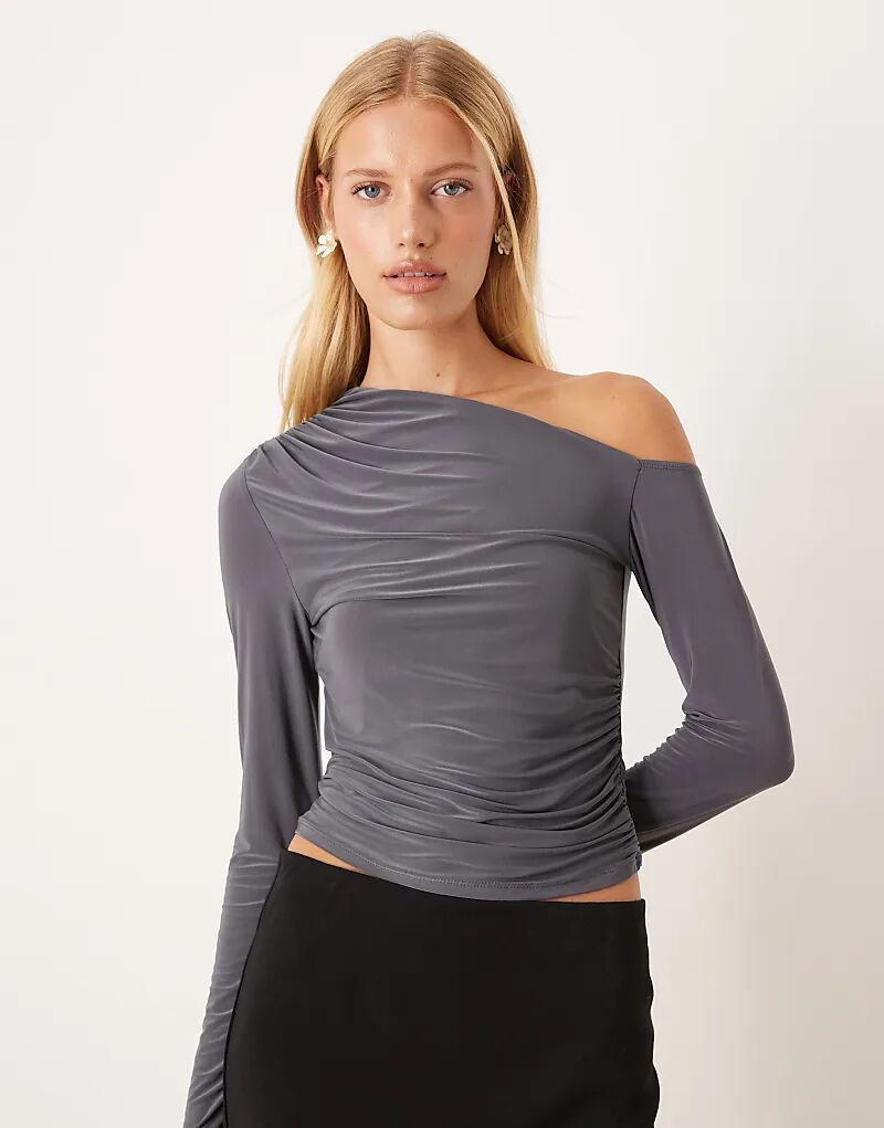 

Облегающий топ на одно плечо с длинными рукавами ASOS DESIGN темно-серого цвета
