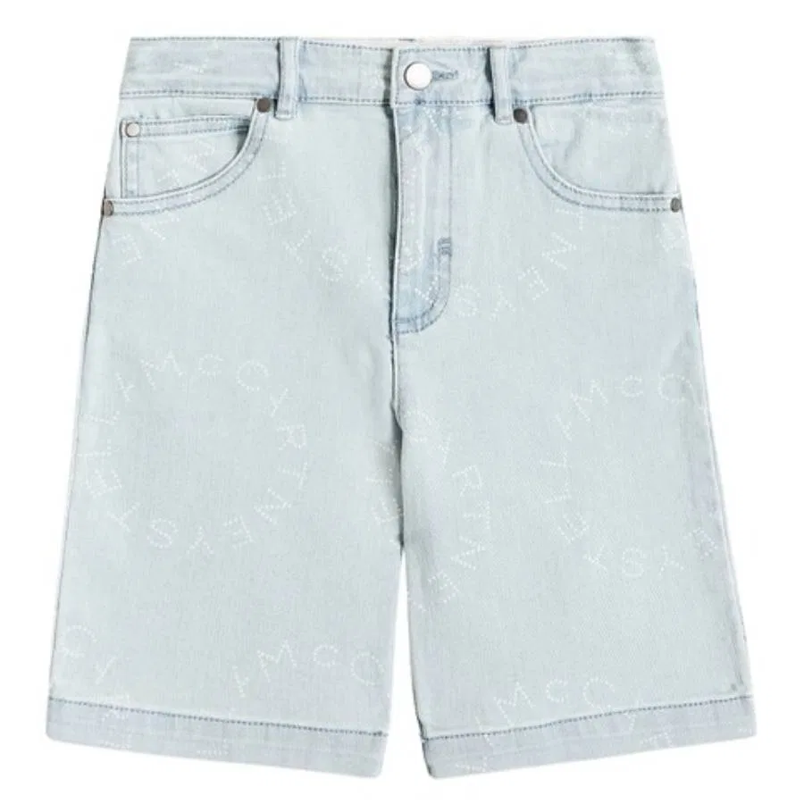 Шорты джинсовые с логотипом Kids Logo Print Denim Shorts Stella McCartney, Light Blue/White