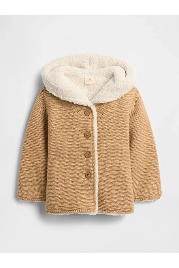 Детская куртка для девочек с капюшоном Sherpa Lined Hooded Cardigan Gap, Light Brown-001