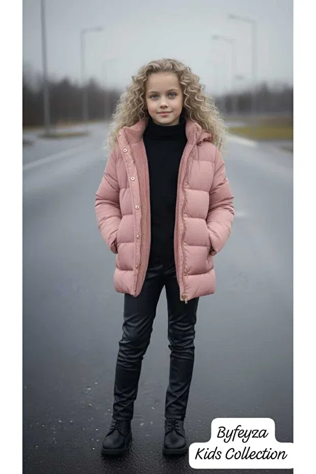 Детское зимнее пальто для девочек с капюшоном By Feyza Kids Collection, Pink