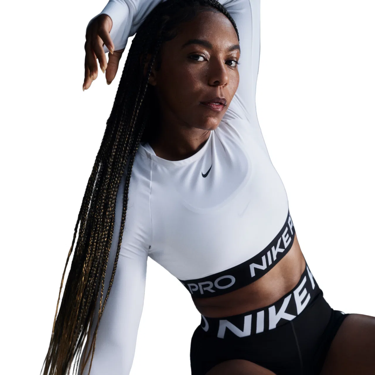 Женская футболка Nike Pro Dri-FIT 365 Crop Long Sleeve, черный/белый — фото 3