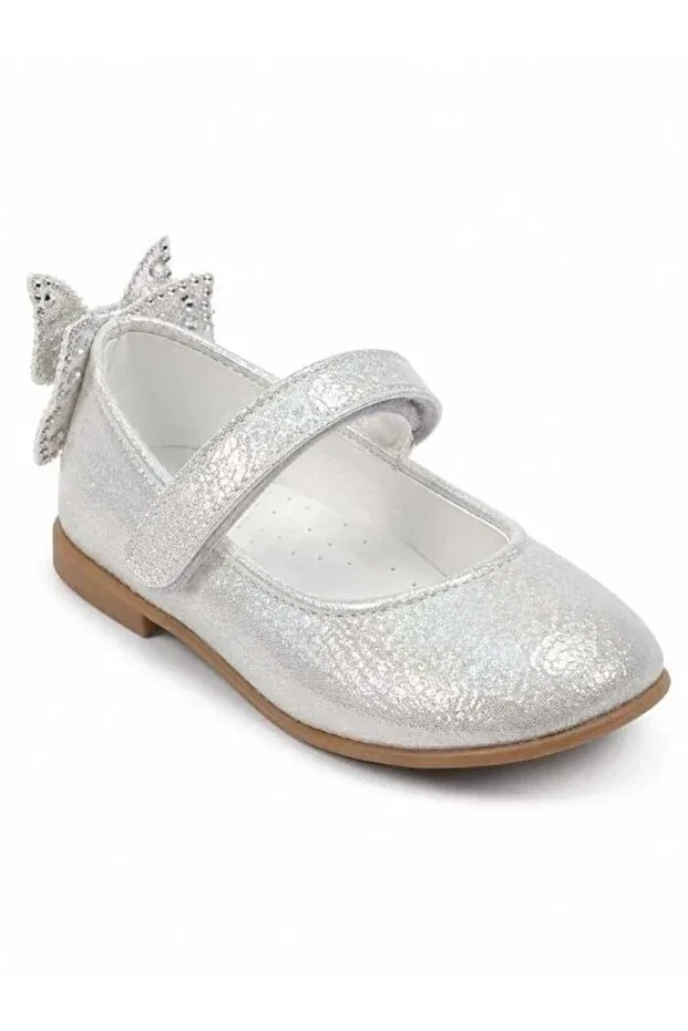 Детские балетки для девочек лакированные с бабочкой Zekids, Silver