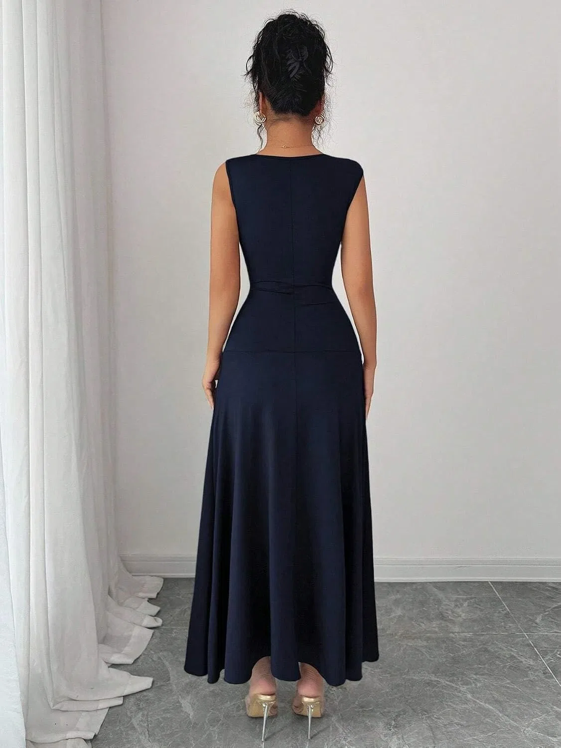 Женское повседневное платье миди с асимметричным вырезом, Royal Blue — фото 2