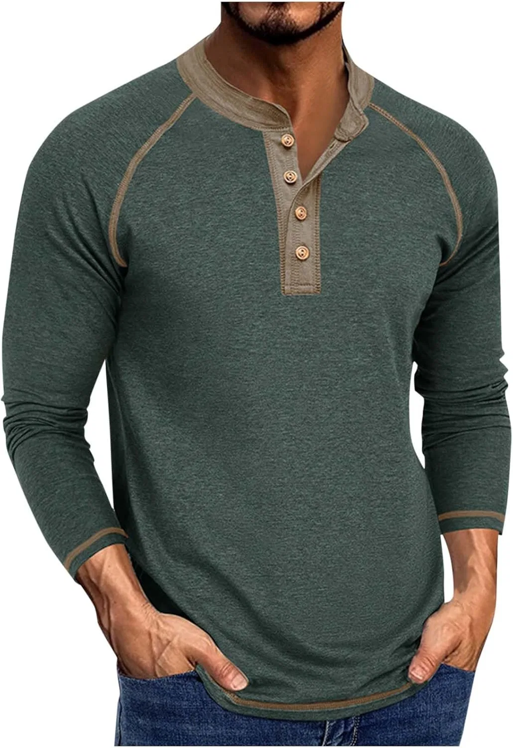 Мужская футболка с полузастежкой Henley Generic, Green