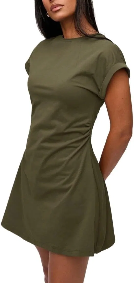 Женское мини-платье А-силуэта с защипами, для пляжа, Army Green