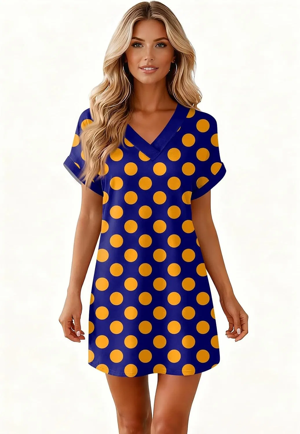 Женское летнее платье мини с V-образным вырезом, Royal Blue — фото 4