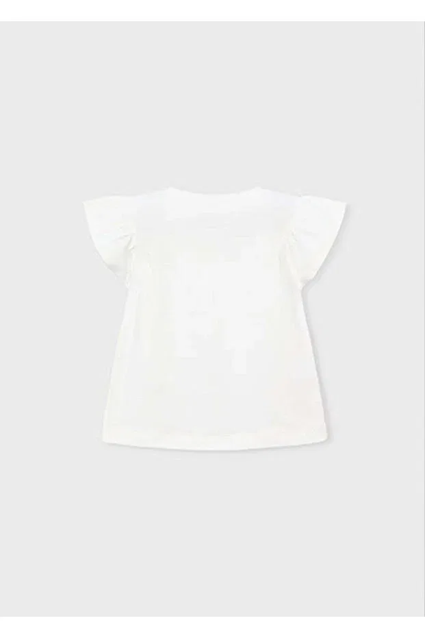 Детская футболка для девочек с принтом Summer girl's printed t-shirt Mayoral, Ecru — фото 3
