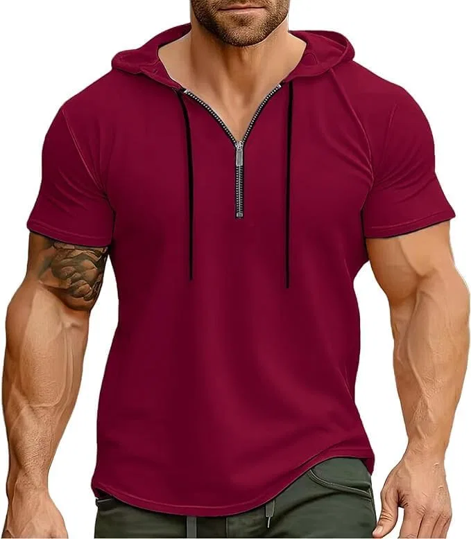 Мужская футболка с четверть-застежкой и капюшоном Athletic Henley, Wine Red