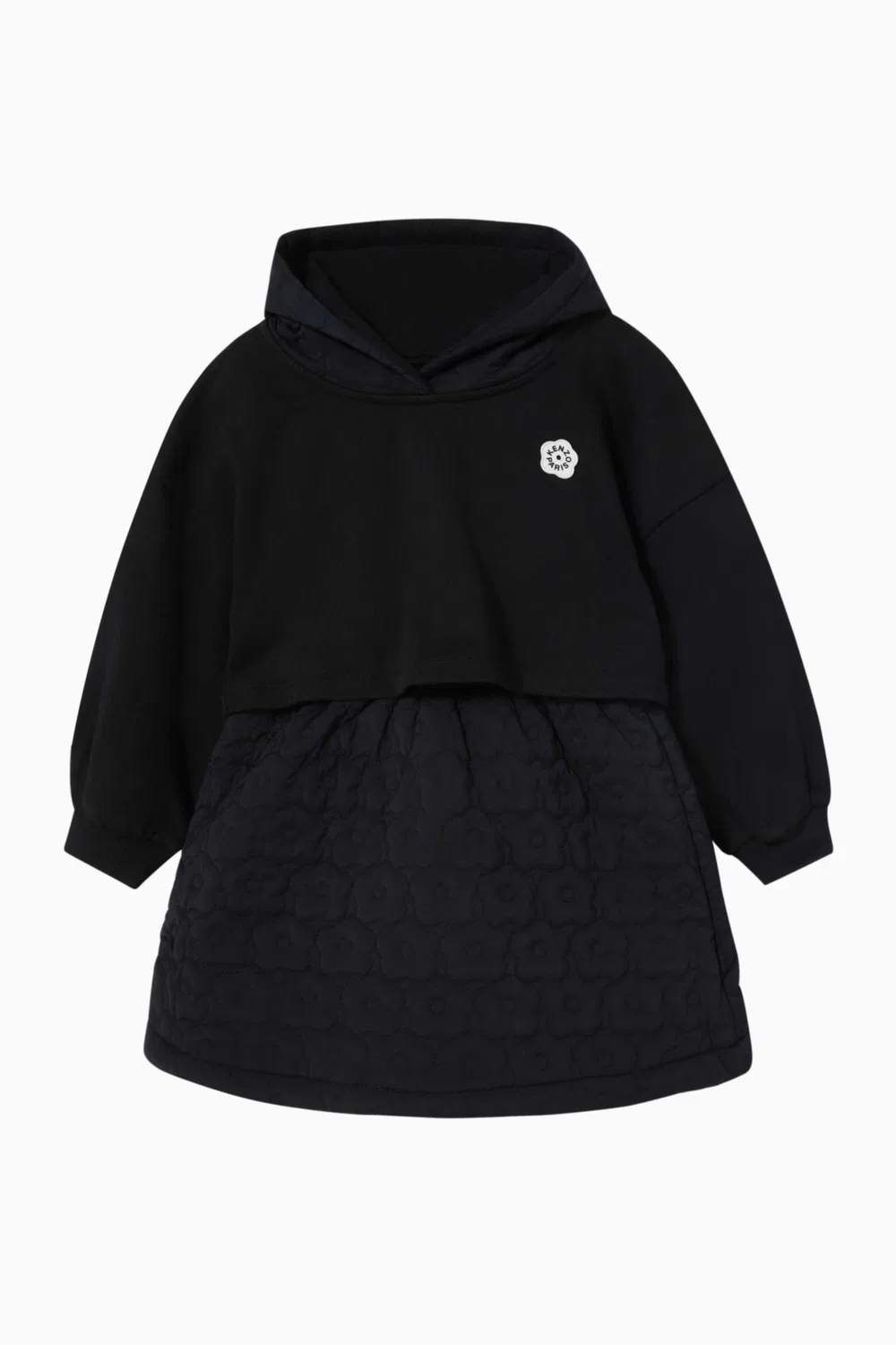 Платье с капюшоном из флиса с цветочным принтом KENZO KIDS