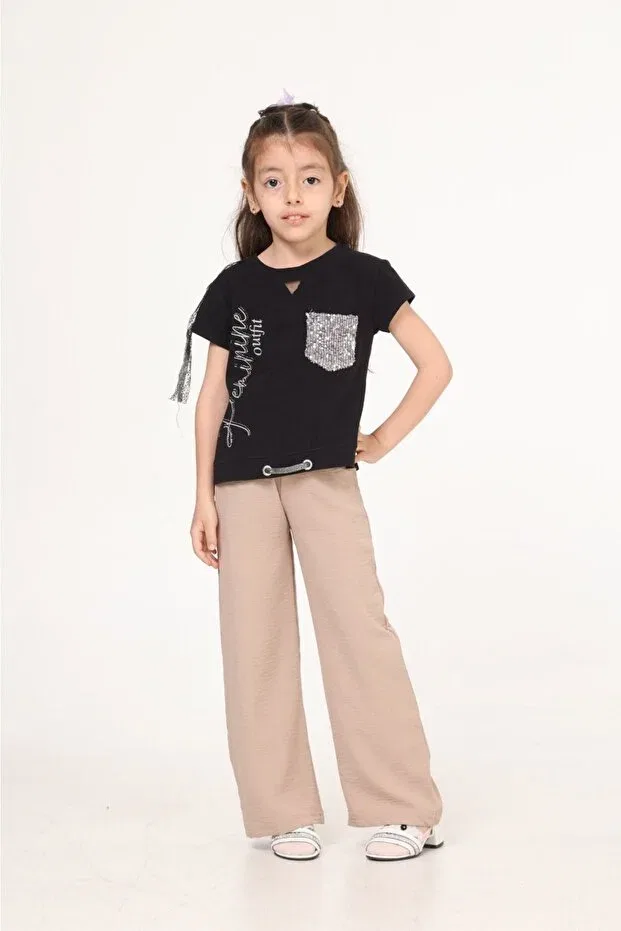 Детские брюки для девочек широкие Waiter length wide leg aerobin trousers Bluence, Nude Color — фото 3