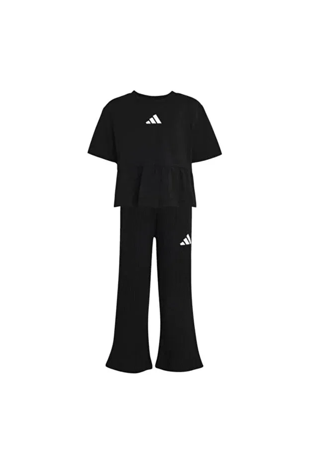 Детский спортивный комплект для девочек с принтом Adidas, Black — фото 2