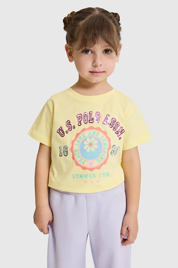 Детская футболка для девочек хлопковая U.S. Polo Assn., Light Yellow — фото 3
