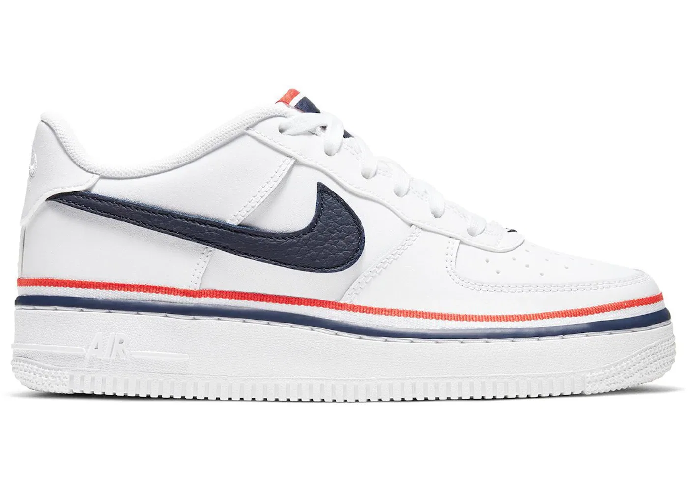 Детские кроссовки с контрастными вставками Nike Air Force 1 Low LV8 Nike, White/Obsidian-Habanero Red