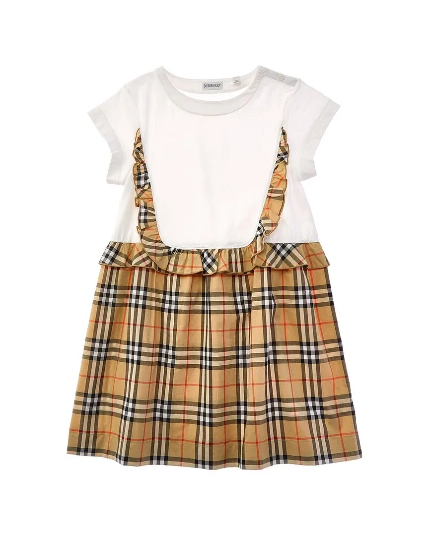 Детское платье для девочек с оборками Burberry Check Trim Stretch Dress, коричневый