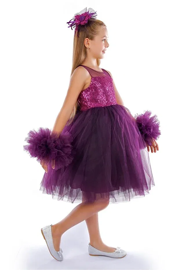 Детское платье для девочек без рукавов с пайетками Buse&Eylül Bebe, Purple — фото 3