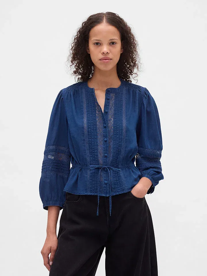 Женская приталенная блуза с круглым вырезом GAP, Blue
