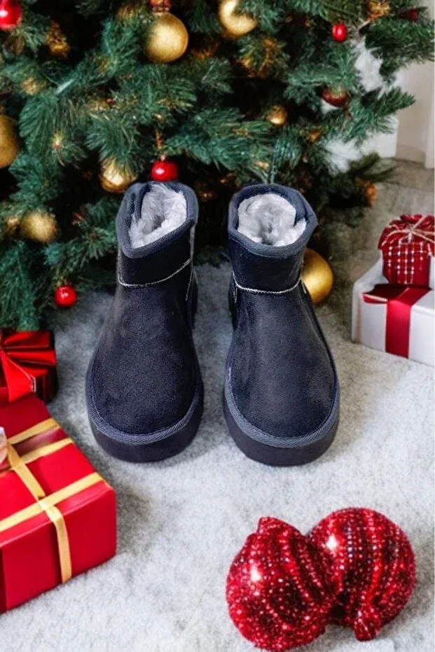 Детские ботинки для девочек на плоской подошве Yandan suede with cords, fur inside, thick sole, short children's boots & booties Sword, Gray