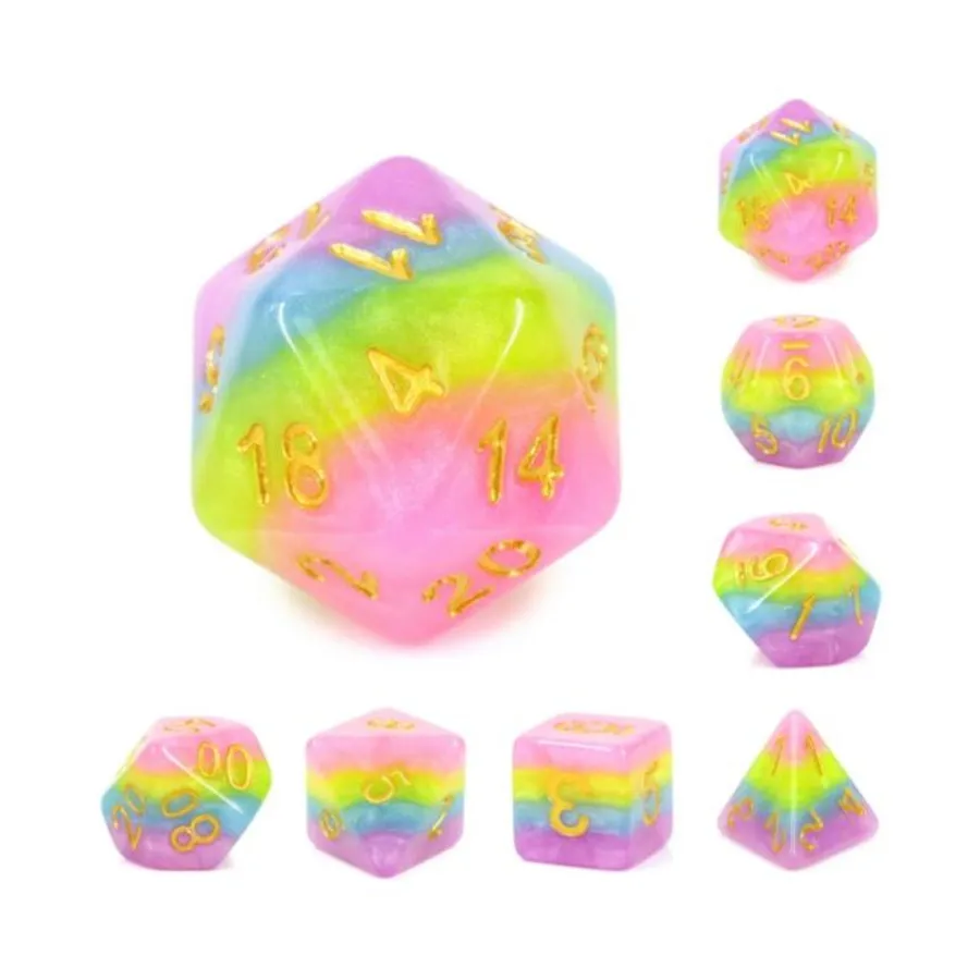 

Набор Poly — пастельная радуга с золотом (7), Dice Sets - Resin/Acrylic - Rainbow & Multi-Colored (Foam Brain Games)