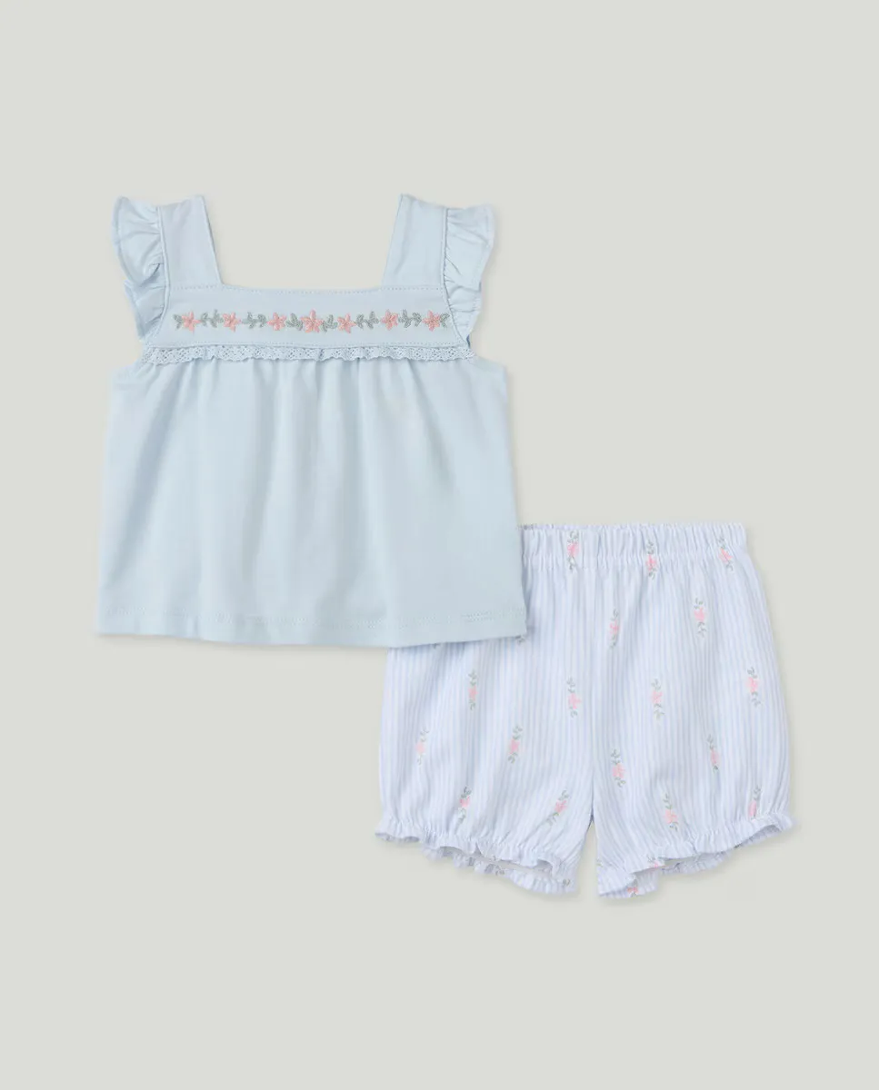 

Короткая вышитая пижама для девочки Cotton Juice, синий