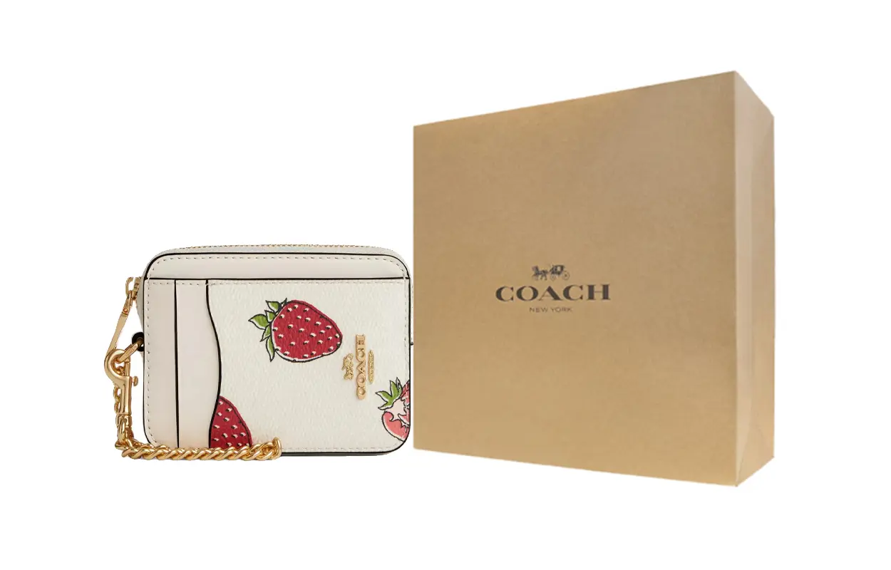 

COACH Кошелек для карт из лакированного холста мини женский золотистый и меловой разноцветный, Gift Box Set (Basic Set+Yellow Box)