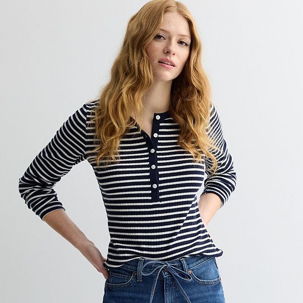 

Женская футболка с длинным рукавом henley Sonoma Goods For Life, Navy Everyday Stripe