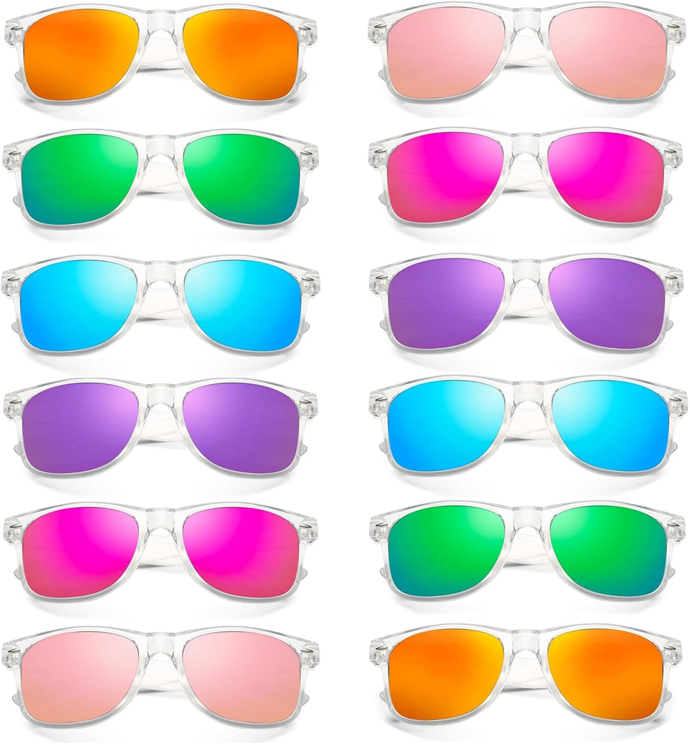 

SUNOVELTIES Набор из 12/24 неоновых солнцезащитных очков для вечеринок с зеркальными/желейными линзами, в оправе из рога, для мужчин и женщин, 12- Mirrored Lens/Trans Frame