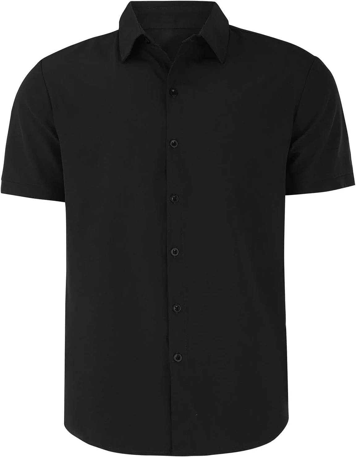 Мужская рубашка Muscle Fit с коротким рукавом, Casual, не мнущаяся, на пуговицах, для делового стиля, летняя пляжная рубашка Generic, черный