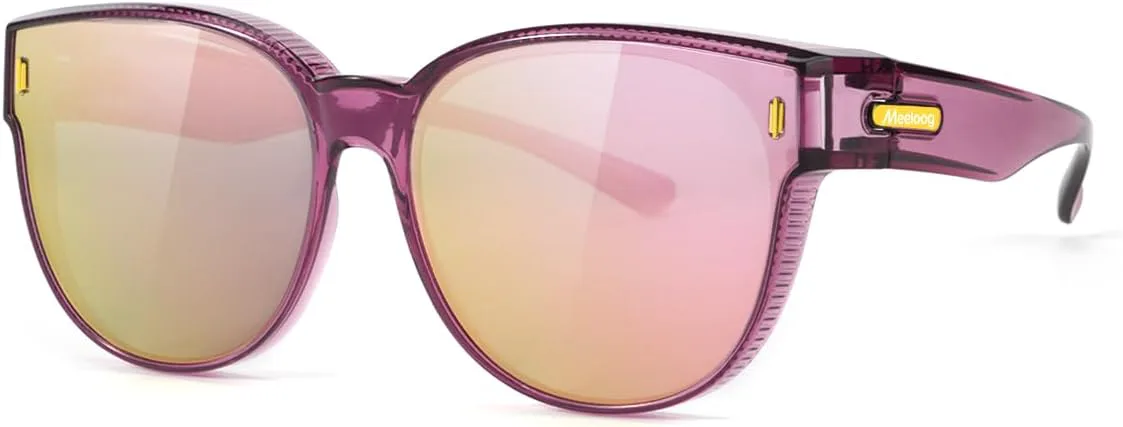 

Солнцезащитные очки Meeloog для женщин, поляризованные, стильные, большие, с защитой от солнца, круглые, UV400, для вождения, A1-purple Frame Mirrored Pink Lens