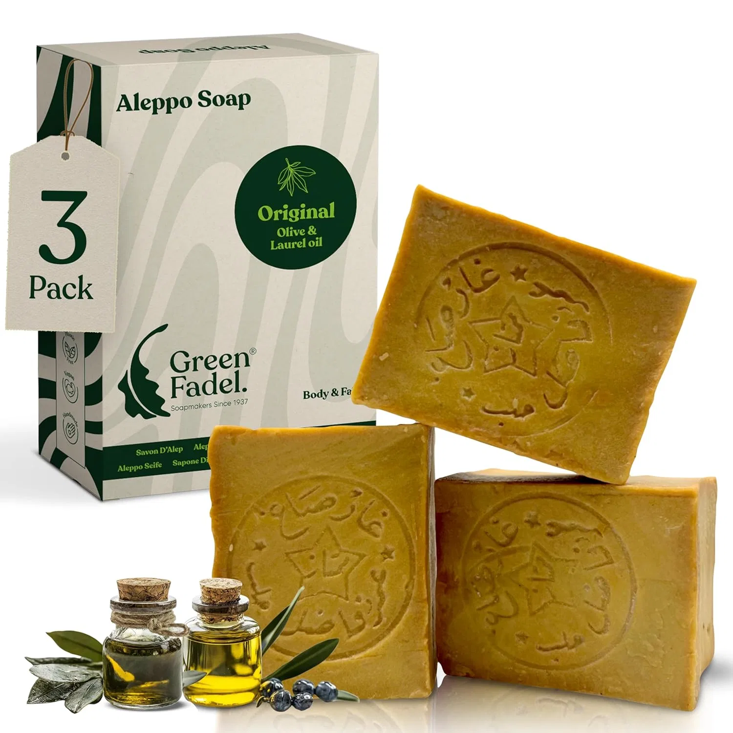 Натуральное алеппское мыло с оливковым и лавровым маслом Green Fadel