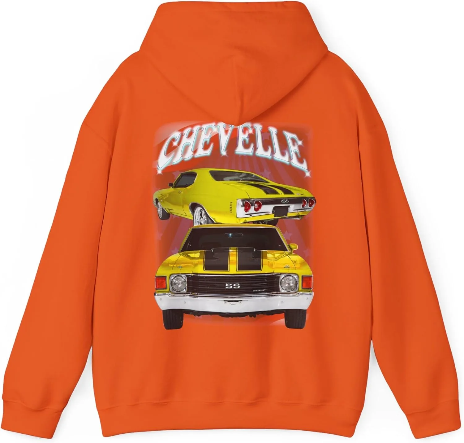 Желтая толстовка с капюшоном в стиле Chevelle 1972 года. Подарок для автолюбителя, классика, хот-род GENERIC, оранжевый — фото 2